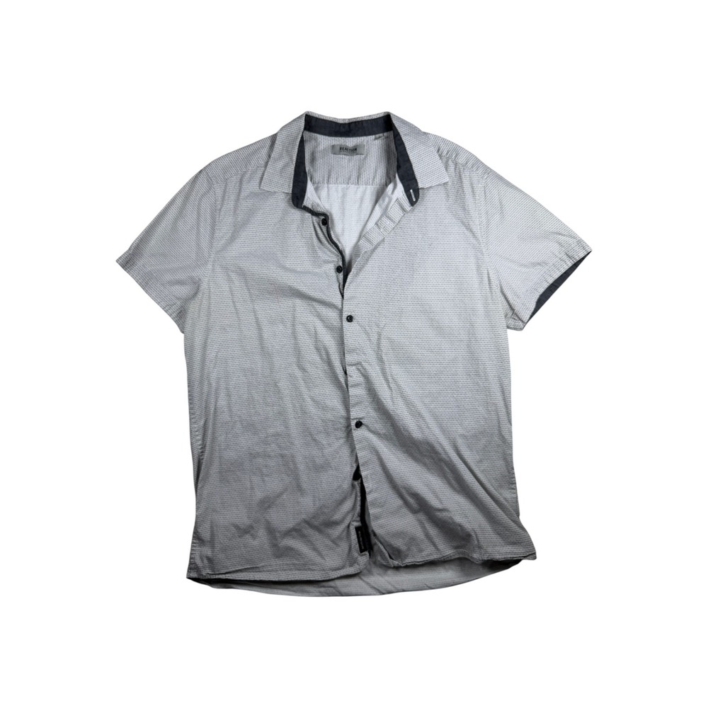 Kenneth Cole Reaction Mens Large Short Sleeve Button Down Micro Print Shirt Grey